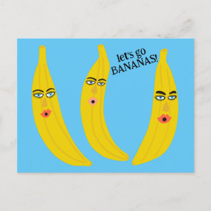 LÅT OSS GO BANANAS Funny Cute Whimsical Party Anpa Vykort