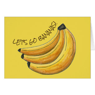 Låt oss Go Bananas Gult Banana Fruit Bunch Foodie Hälsningskort
