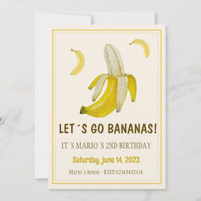 Låt oss Go Bananas, inbjudan till Banana Birthday (Framsida)