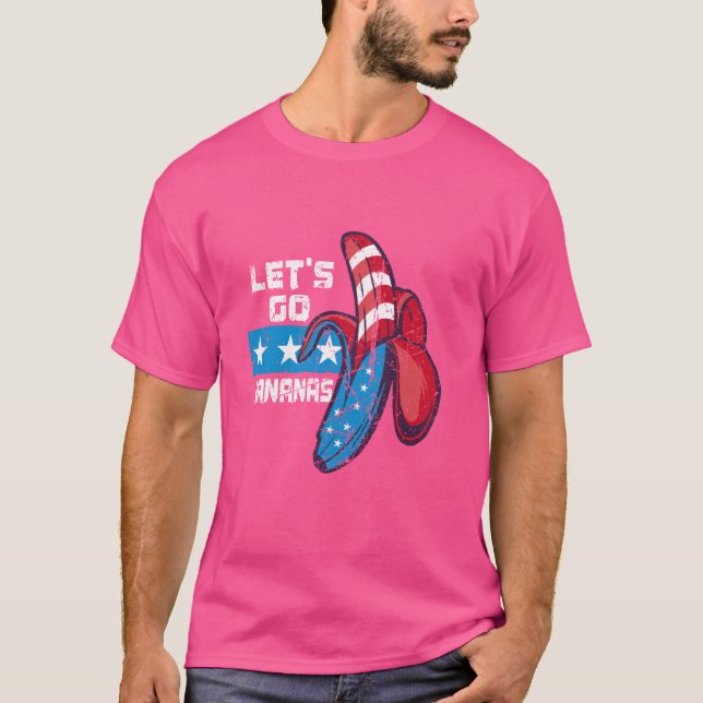 Låt oss Go Bananas US Flagga Funny Distress Grunge T Shirt (Framsida)