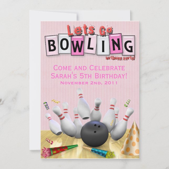 Låt oss Go Bowling-Födelsedagsfest Inbjudningar (Framsida)