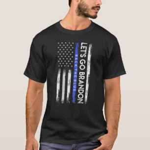 Låt oss Go Brandon, bak blått tunt radnummer T Shirt