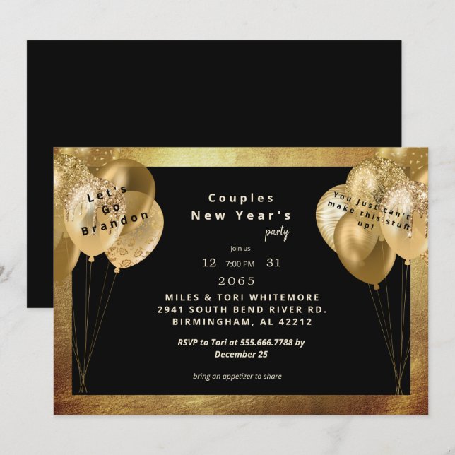 Låt oss Go Brandon Funny New Year's Party bjudan Inbjudningar (Fram/baksida)