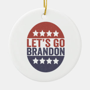 Låt oss go Brandon Funny Patriotic American Flagga Julgransprydnad Keramik