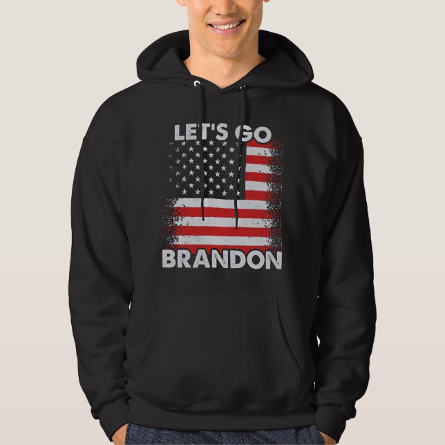Låt oss Go Brandon med US Flagga Black Hoodie (Framsida)