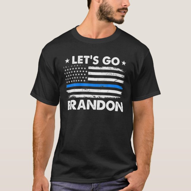 Låt oss Go Brandon Thin Blue Line US Flagga T Shirt (Framsida)