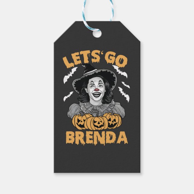 Låt oss Go Brenda Spooky Halloween Kamala Harris Presentetikett (Framsidan)