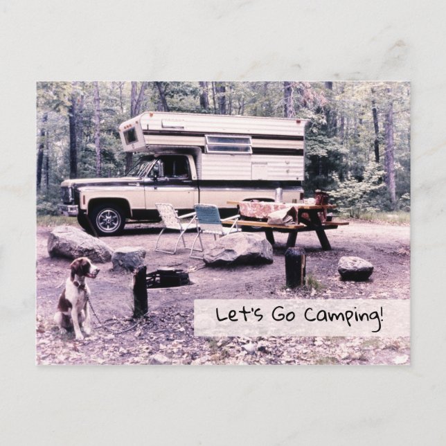 Låt oss Go Camping, Retro Travel Inbjudan Vykort (Framsida)
