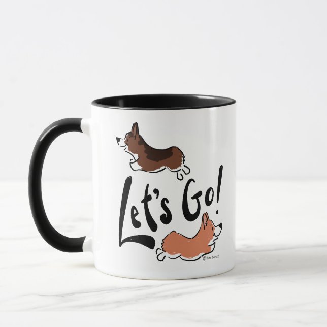 Låt oss Go Cute Corgi Roligt Hund Motivational Mug Mugg (Vänster)