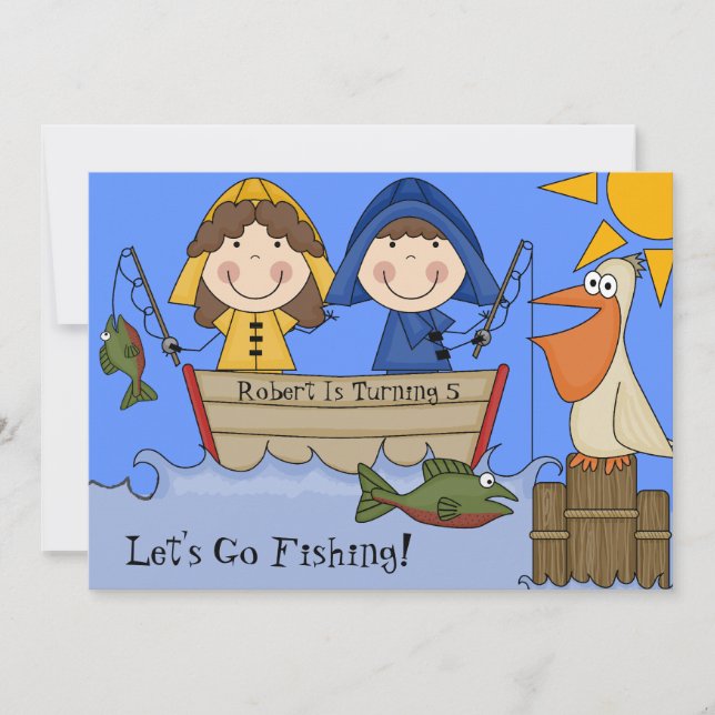 Låt oss Go Fishing Anpassningsbar Birthday Inbjuda Inbjudningar (Framsida)