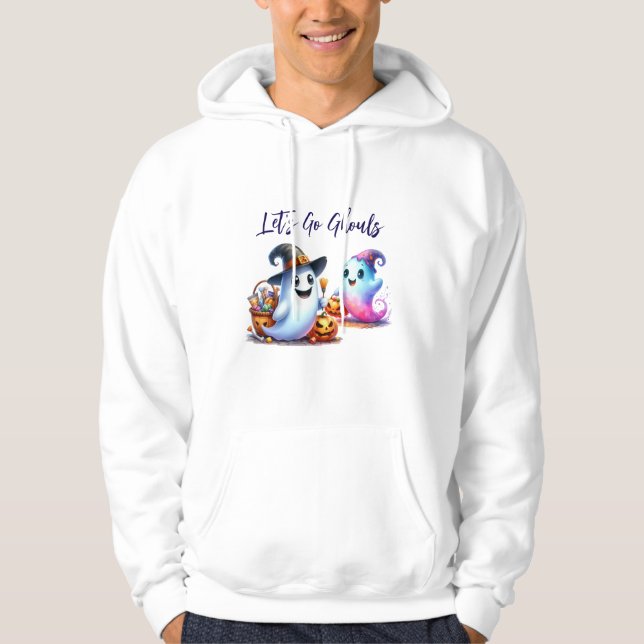 Låt oss Go Ghouls, 2 Cute Ghost Halloween Hoodie (Framsida)