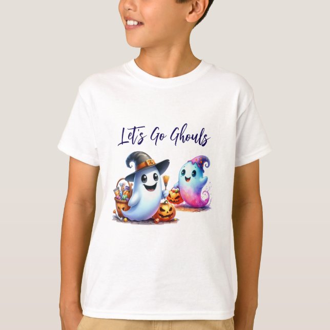 Låt oss Go Ghouls, 2 Cute Ghost Halloween T Shirt (Framsida)