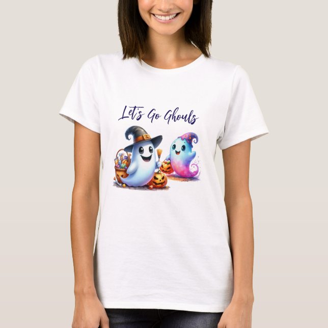 Låt oss Go Ghouls, 2 Cute Ghost Halloween T Shirt (Framsida)
