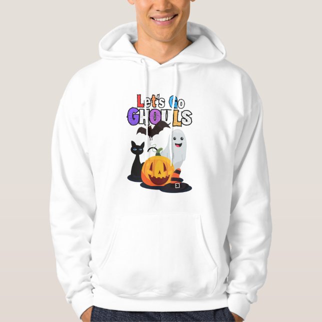 Låt oss Go GHOULS: Black and Orange Spooky Hallowe Hoodie (Framsida)
