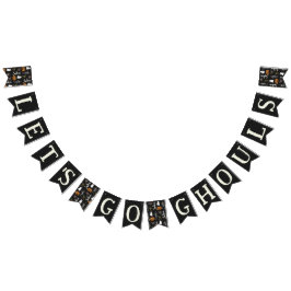 Låt oss Go Ghouls Black Halloween Costume Party Vimplar