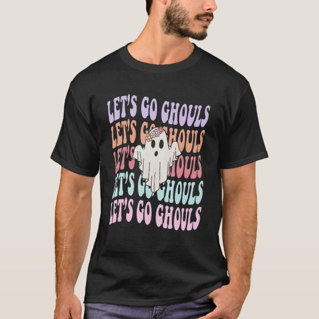 Låt oss Go Ghouls Cute Ghost Groovy Retro Hallowee T Shirt (Framsida)