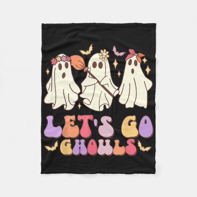 Låt oss Go Ghouls Cute Retro Halloween Ghost Squad Fleecefilt (Framsidan)