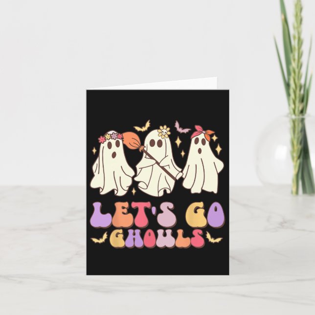 Låt oss Go Ghouls Cute Retro Halloween Ghost Squad Kort (Framsida)