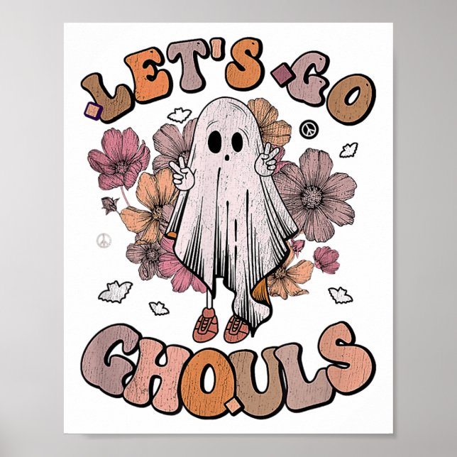 Låt oss Go Ghouls Ghost 70s Hippie Halloween Fall  Poster (Framsidan)