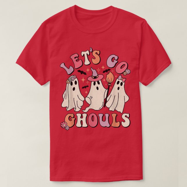 Låt oss Go Ghouls Ghost Groovy Halloween Retro T Shirt (Design framsida)