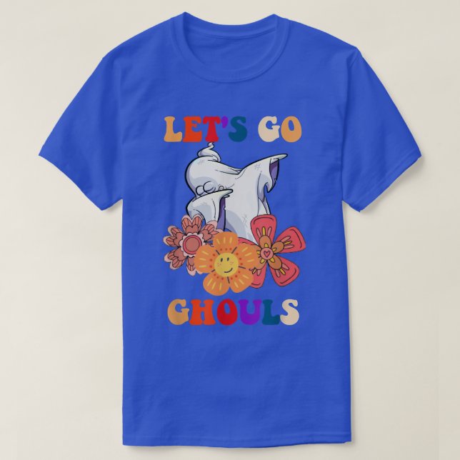 Låt oss Go Ghouls Ghost med Flowers Halloween Cost T Shirt (Design framsida)