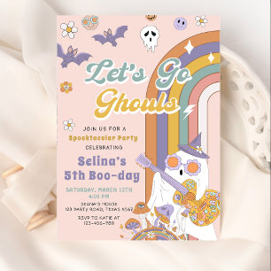 Låt oss Go Ghouls Groovy Halloween Ghost Birthday Inbjudningar