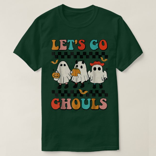 Låt oss Go Ghouls Groovy Retro Spooky Season Ghost T Shirt (Design framsida)