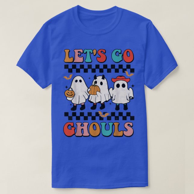 Låt oss Go Ghouls Groovy Retro Spooky Season Ghost T Shirt (Design framsida)