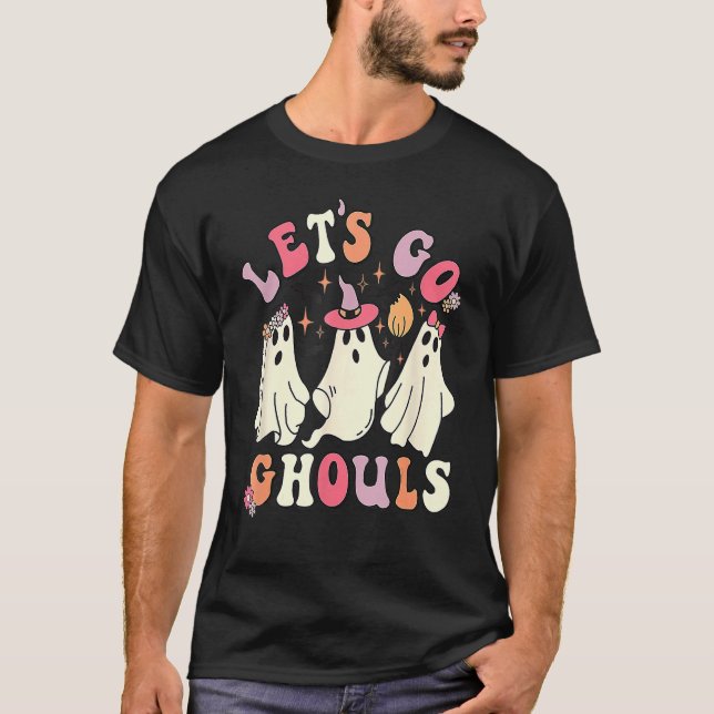 Låt oss Go Ghouls Halloween Cute Groovy Ghost Retr T Shirt (Framsida)