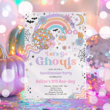 Låt oss Go Ghouls Halloween Cute Rosa Ghost Birthd