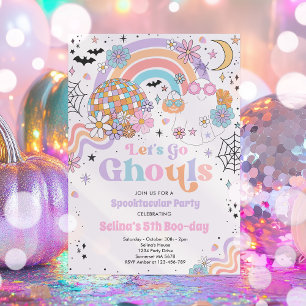 Låt oss Go Ghouls Halloween Cute Rosa Ghost Birthd Inbjudningar