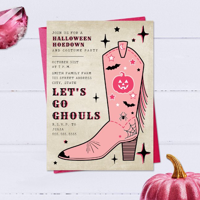 Låt oss Go Ghouls Halloween fest Rosa Cowgirl Boot Inbjudningar (Skapare uppladdad)
