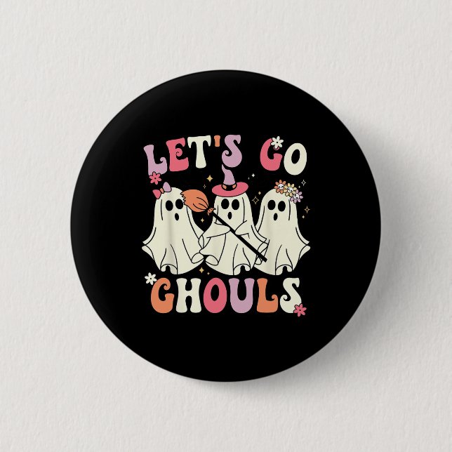 Låt oss Go Ghouls Halloween Ghost Costume Retro Gr Knapp (Framsida)