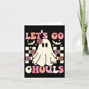Låt oss Go Ghouls Halloween Ghost Costume Retro Gr Kort