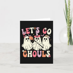 Låt oss Go Ghouls Halloween Ghost Costume Retro Gr Kort