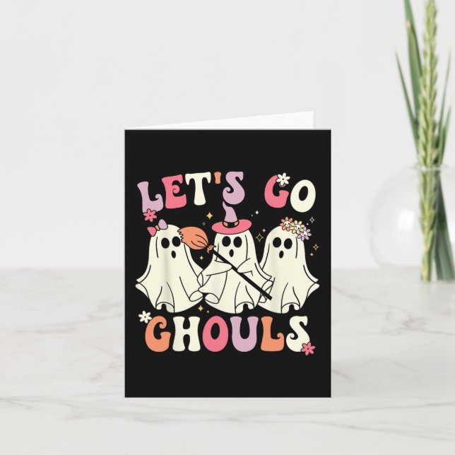Låt oss Go Ghouls Halloween Ghost Costume Retro Gr Kort (Framsida)