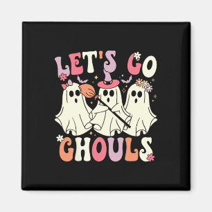 Låt oss Go Ghouls Halloween Ghost Costume Retro Gr Magnet