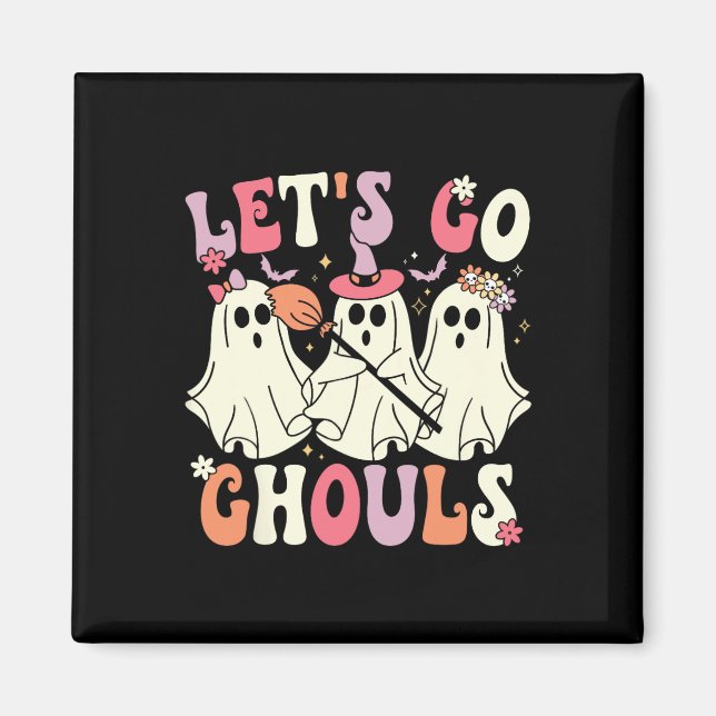 Låt oss Go Ghouls Halloween Ghost Costume Retro Gr Magnet (Framsidan)