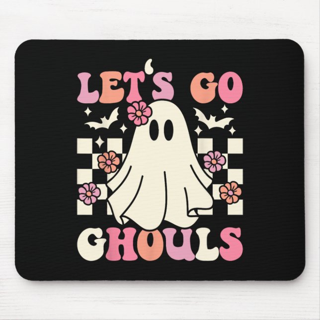 Låt oss Go Ghouls Halloween Ghost Costume Retro Gr Musmatta (Framsidan)