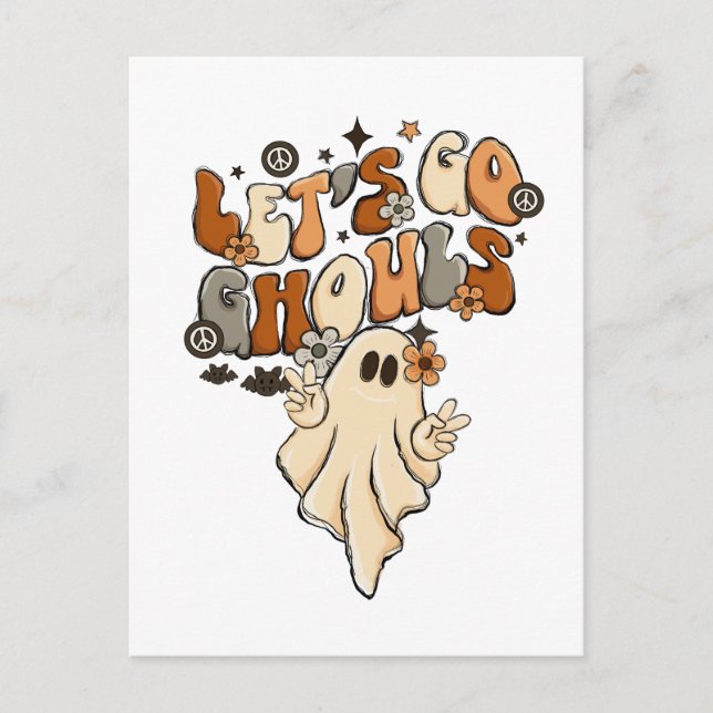 Låt oss Go Ghouls Halloween Ghost Vykort (Framsida)