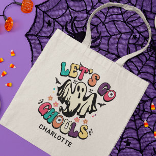 Låt oss Go Ghouls Halloween Retro Ghost Namn Tygkasse