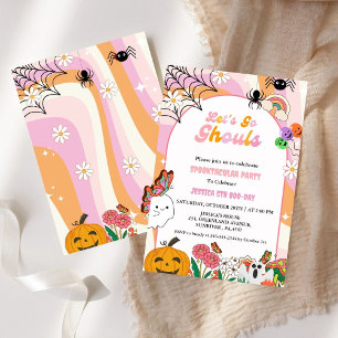 Låt oss Go Ghouls Halloween Retro Groovy Birthday Inbjudningar