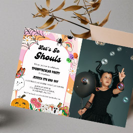 Låt oss Go Ghouls Halloween Retro Groovy Birthday Inbjudningar