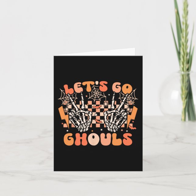 Låt oss Go Ghouls Halloween Skeleton Costume Retro Kort (Framsida)
