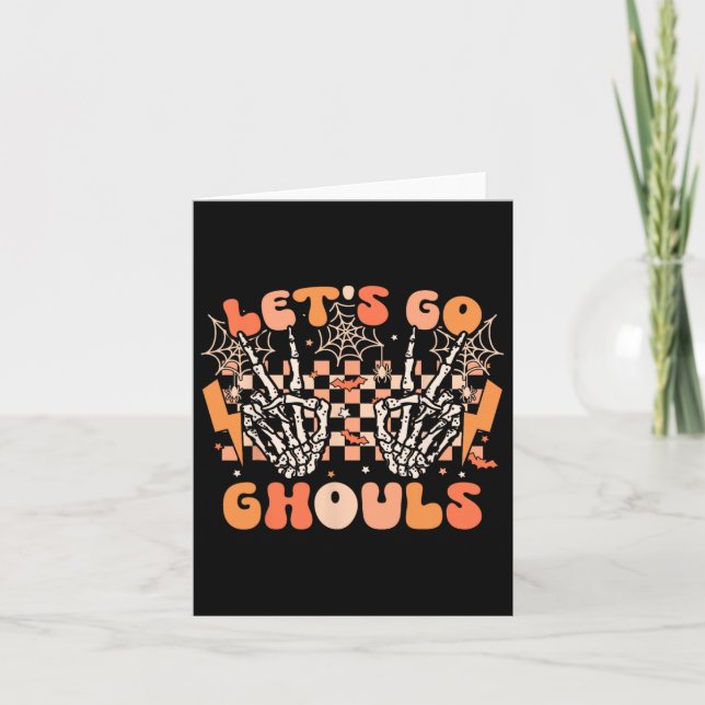Låt oss Go Ghouls Halloween Skeleton Costume Retro Kort (Framsida)