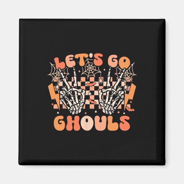 Låt oss Go Ghouls Halloween Skeleton Costume Retro Magnet (Framsidan)
