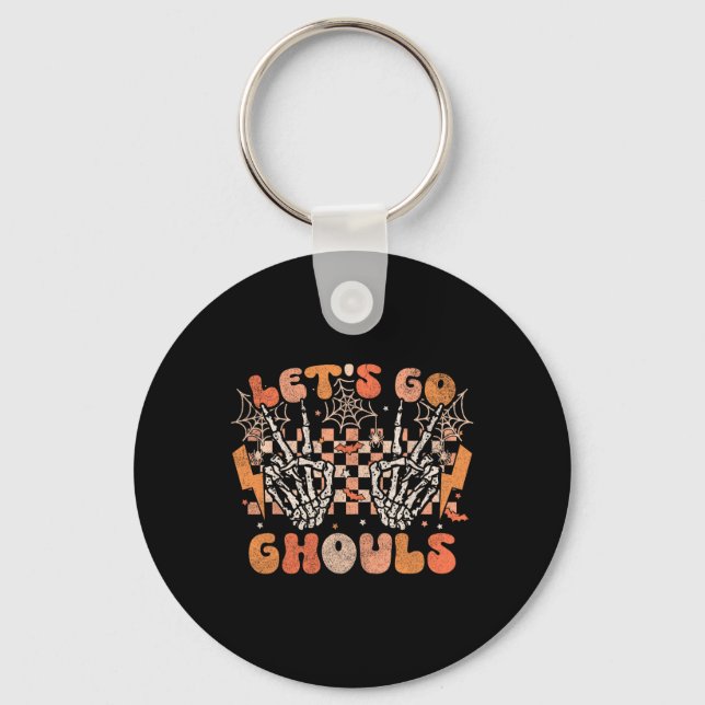 Låt oss Go Ghouls Halloween Skeleton Costume Retro Nyckelring (Framsida)