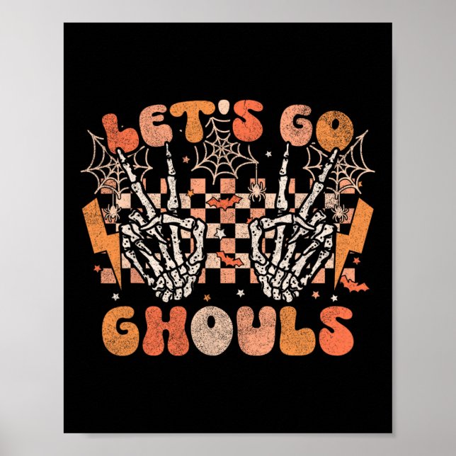 Låt oss Go Ghouls Halloween Skeleton Costume Retro Poster (Framsidan)