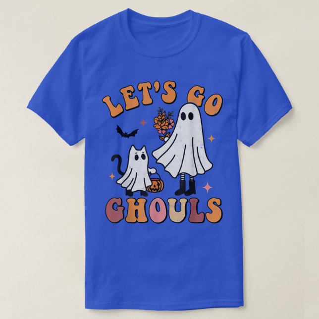 Låt oss Go Ghouls Halloween Spooky Season Groovy R T Shirt (Design framsida)