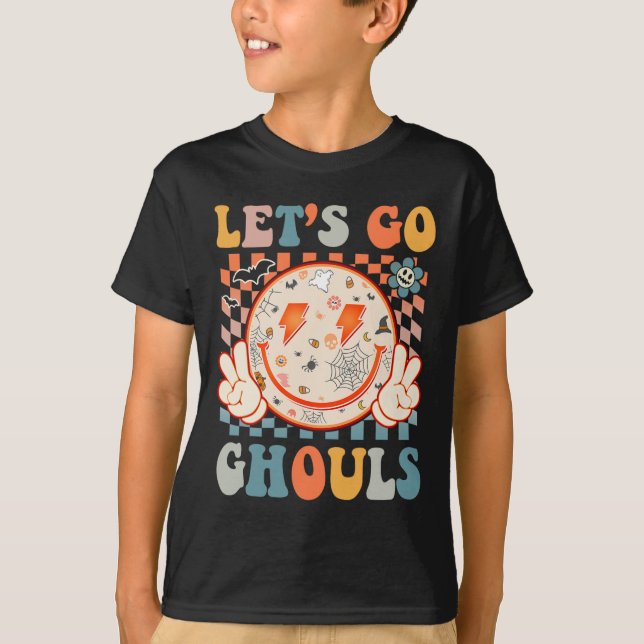 Låt oss Go Ghouls Hippie Smile Ansikte Retro Hallo T Shirt (Framsida)